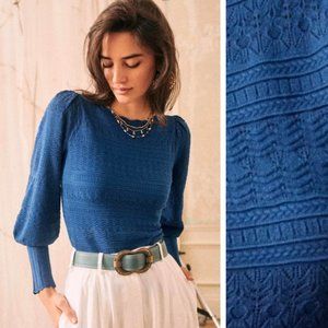Sezane Roma Jumper Sweater Bleu Horizon French Cottagecore Rare Sold Out